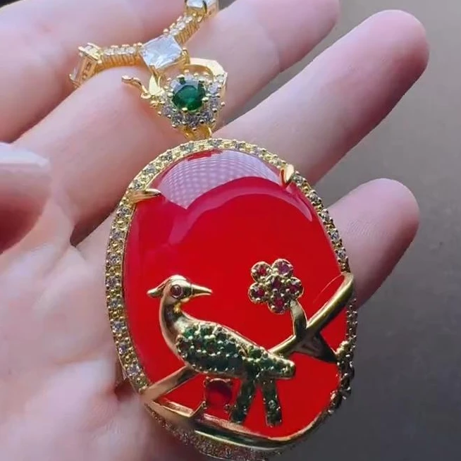 ST7763【福嘟嘟珠宝】深海红瑚阿卡红玛瑙蛋面吊坠-配链子-送礼佳品