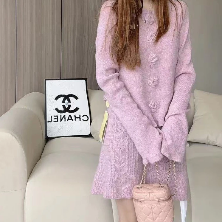 【手工钩花上衣】240612花纱手工钩花款下摆不规则款羊绒上衣气质款