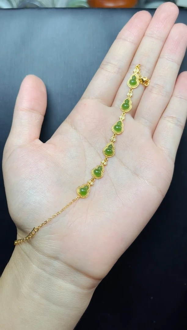 手链银S925镶嵌和田玉葫芦手链06