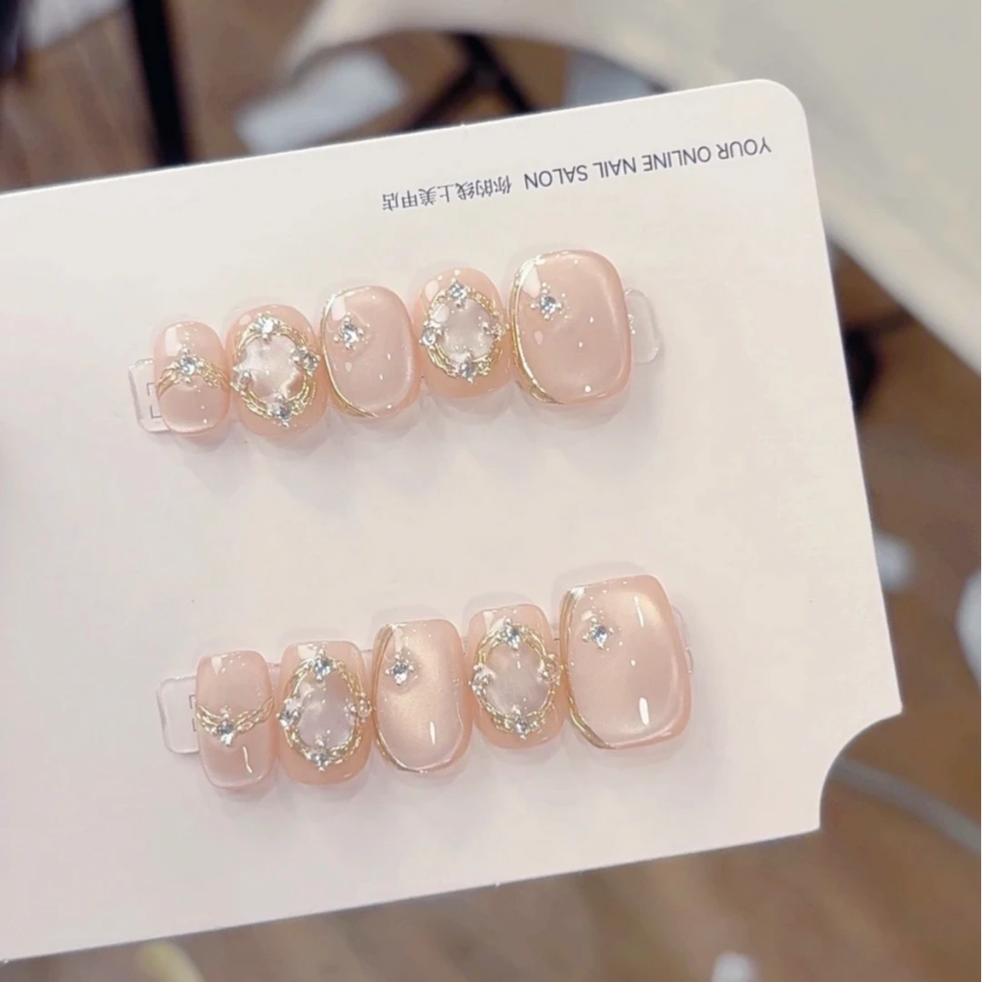 【岸芷汀兰】纯手工穿戴甲穿戴光疗甲冰透纯欲四季流行10片装