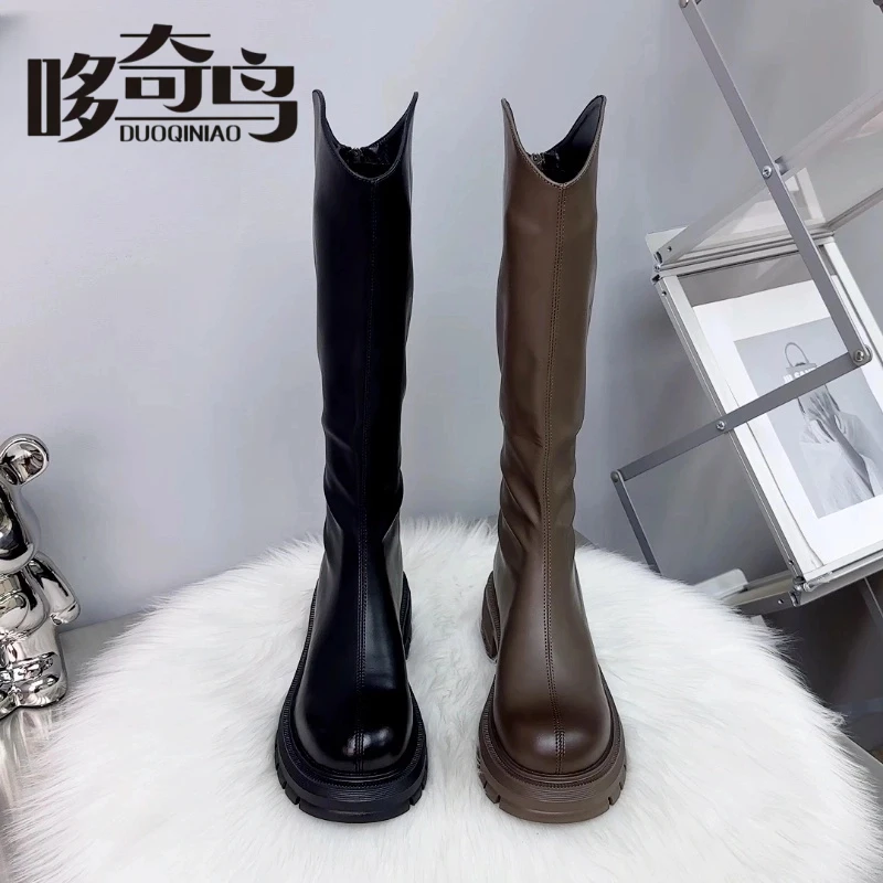 哆奇鸟时尚长筒靴冬季2025新款爆款厚底瘦瘦高筒靴明星同款百搭鞋