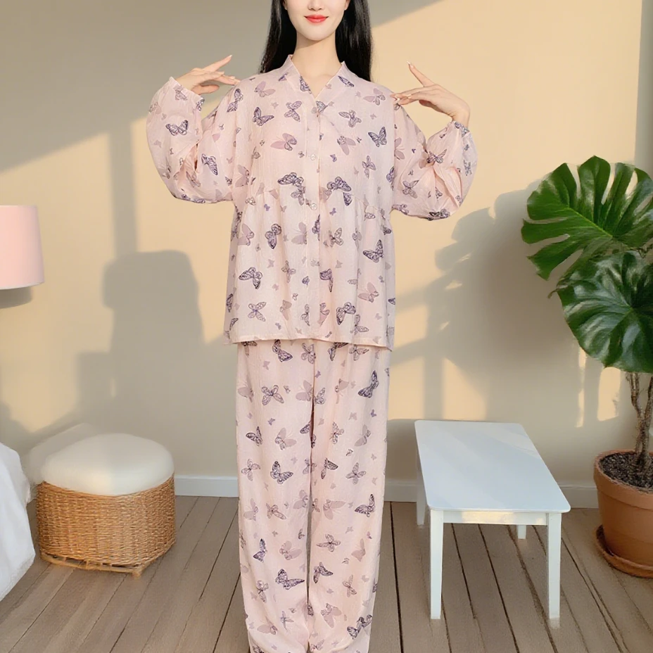 2025新款睡衣女套装春秋季云朵棉韩版大码不带胸垫家居服套装Y172