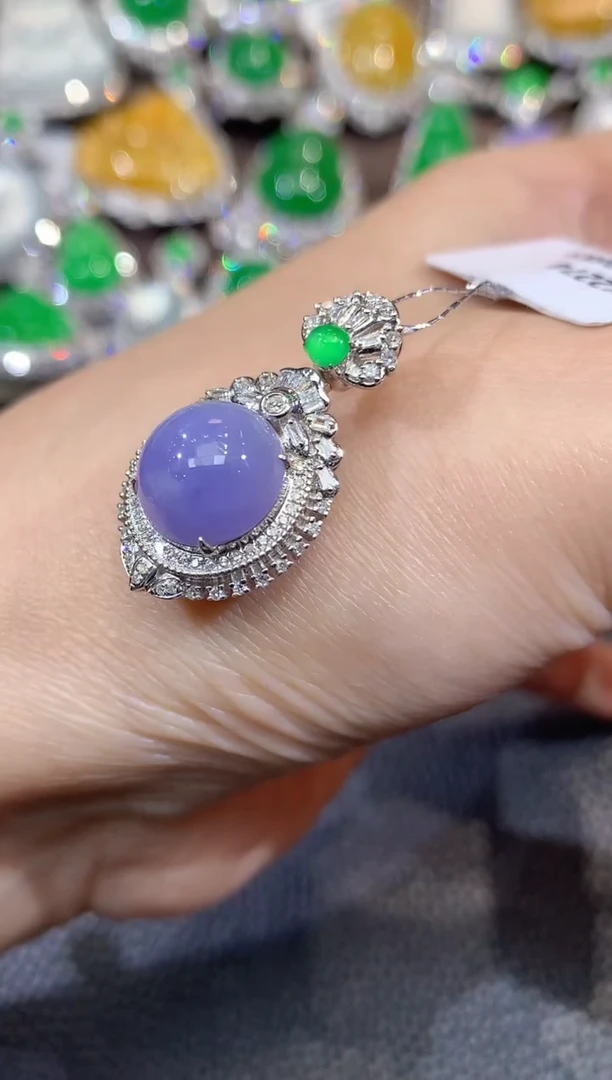 吊坠(不含链)18K金镶嵌翡翠C21 紫货有一定色差