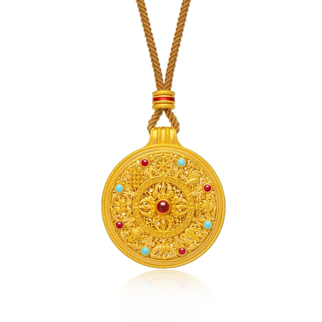 铜合金珐琅项链 明星同款精工如意八宝罗盘吊坠珐琅坠链高端编绳