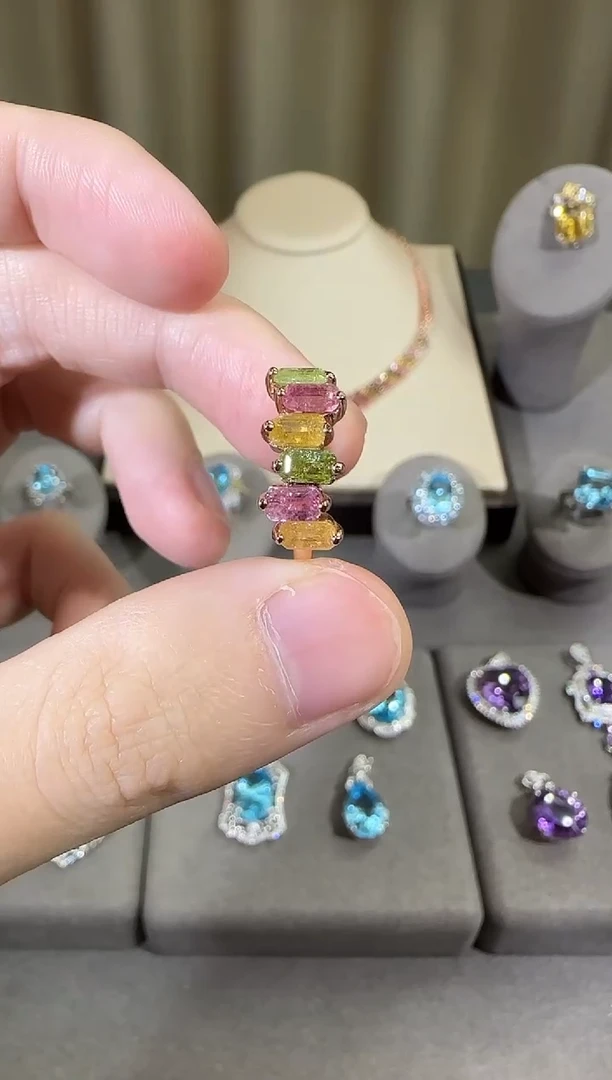 银S925镶嵌戒指碧玺3*6mm戒指排戒设计款多样性发其一