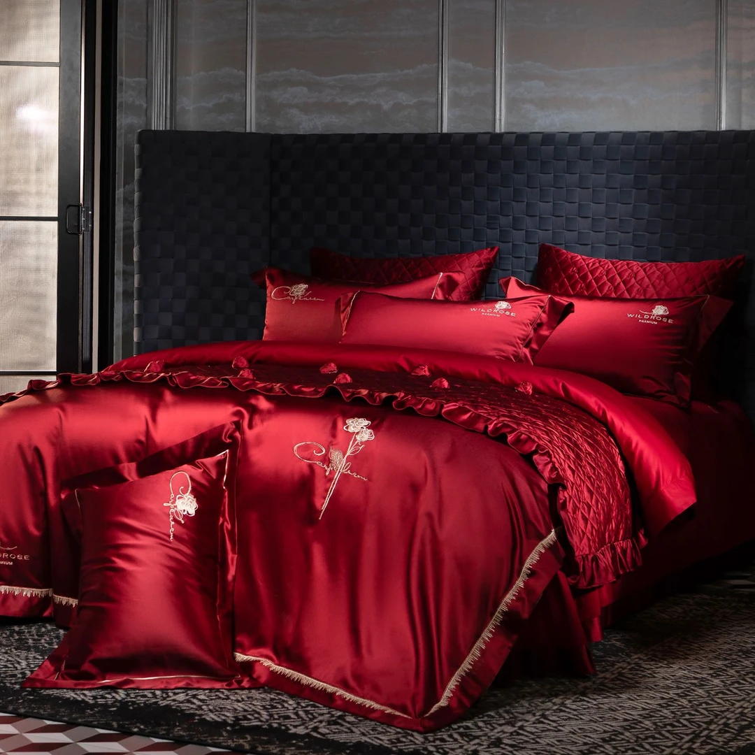 Vurtanvo设计师高定款婚房红色简约中式欧式轻奢高端床上四件套件