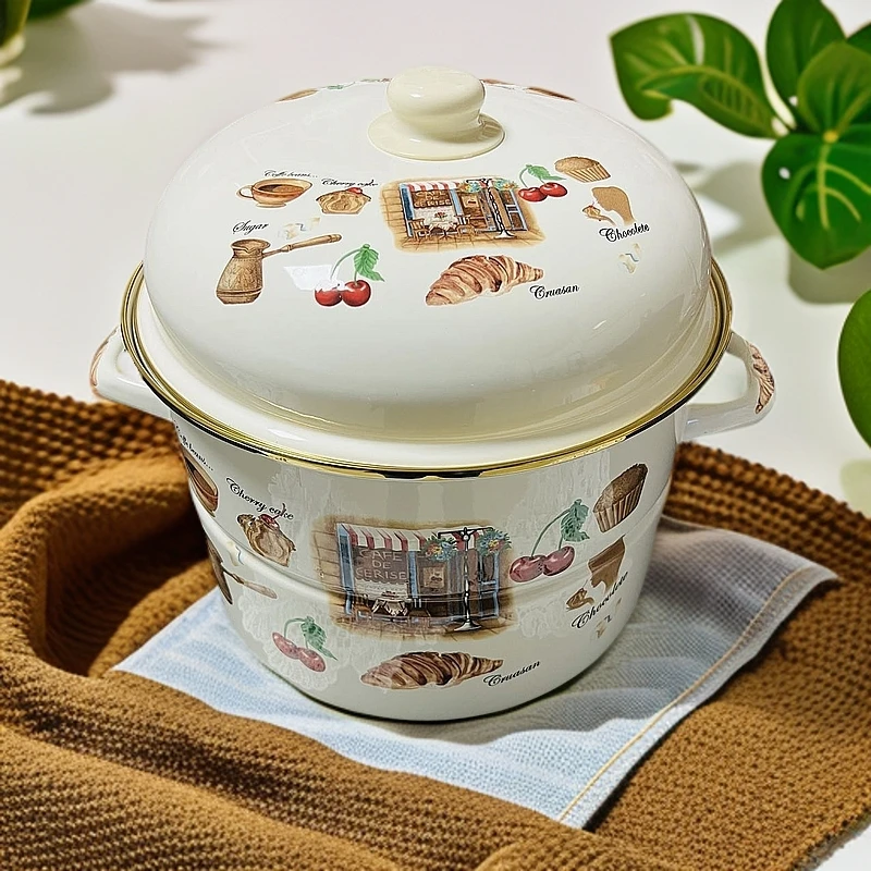 新疆包邮30cm美式蒸锅双层巧克力颜色 高档 好看 搪瓷 流行大容量