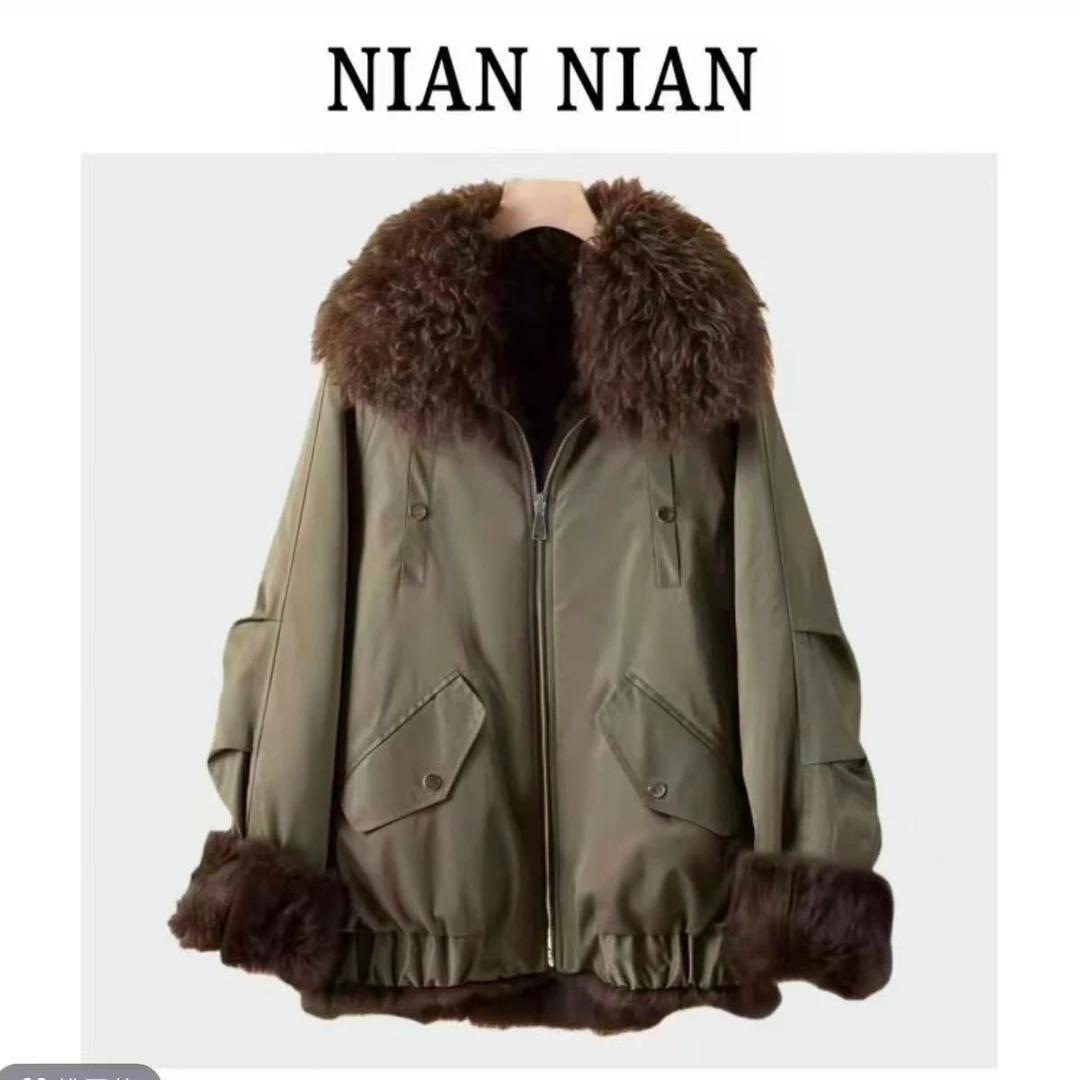 【冬日同尘】2533毛袖25年新款大衣女士秋冬兔毛短款大气百搭风衣