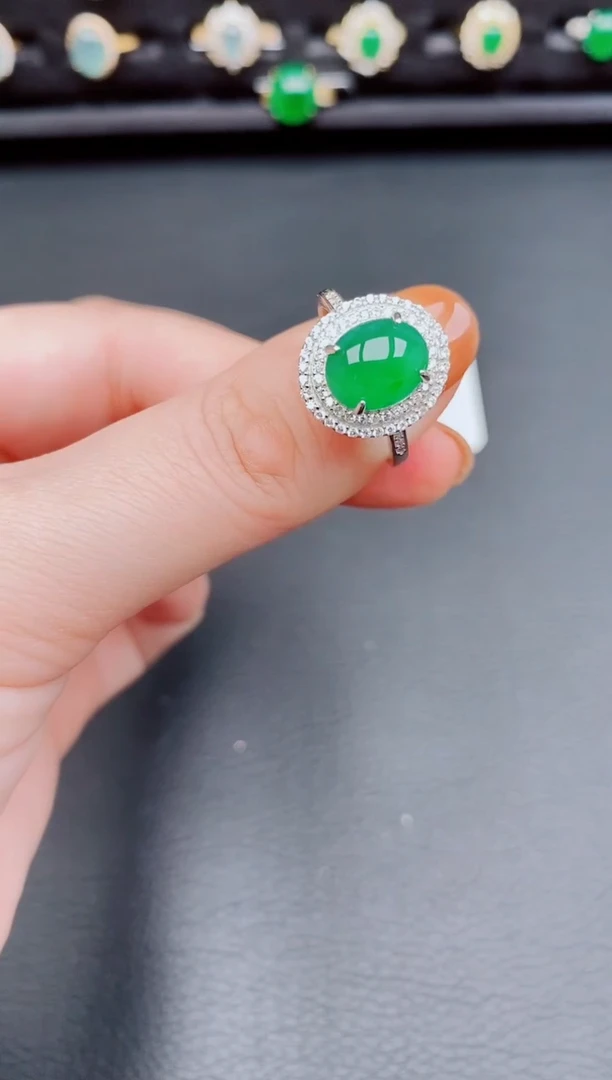 【闪购商品】翡翠戒指银S925镶嵌天然a货翡翠101
