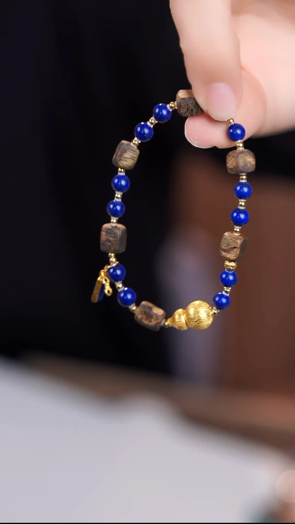 银S925镶嵌青金石手链@