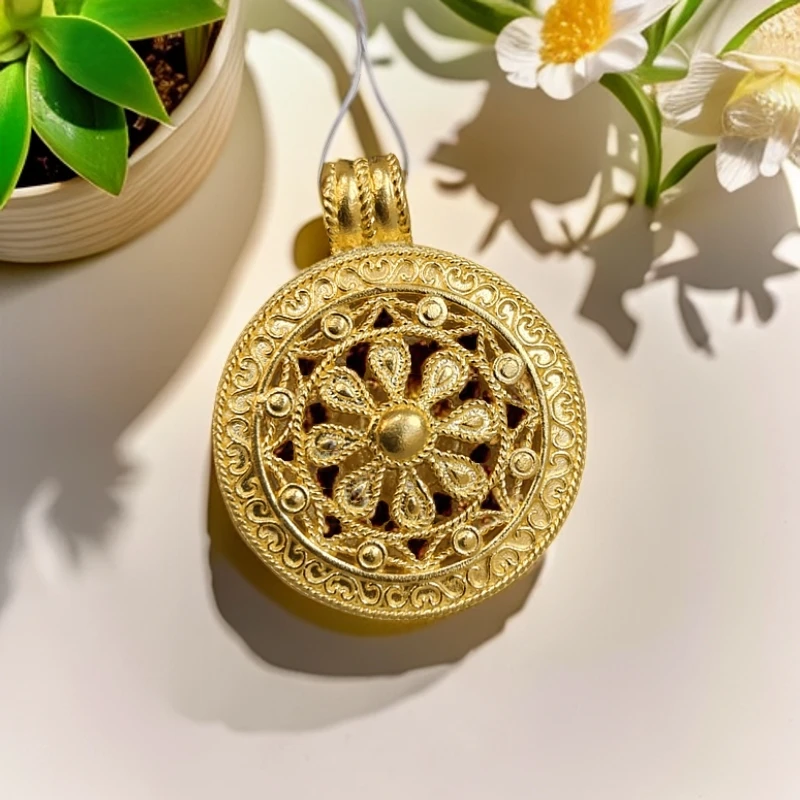 《三狼》9999足金花丝福字罗盘吊坠时尚大气经典款轻奢情侣小众简约