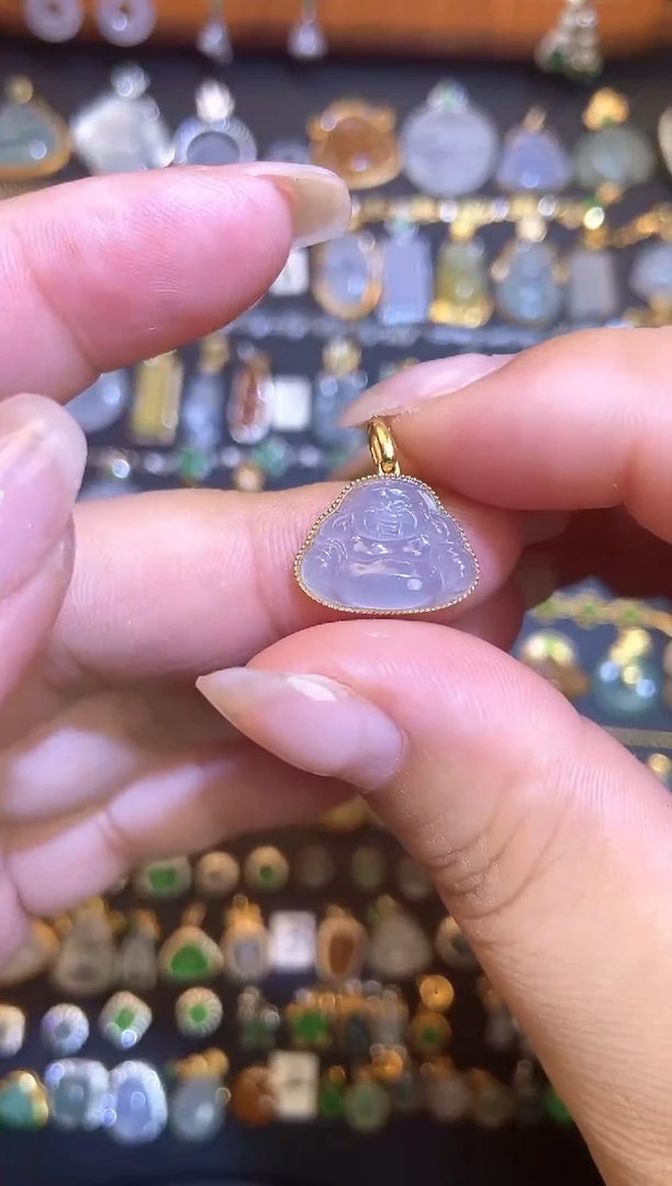 翡翠18K金镶嵌吊坠(不含链)1