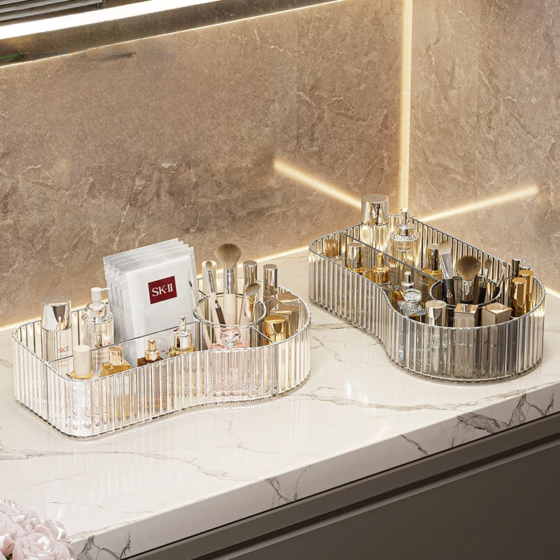 化妆品收纳盒高级感桌面收纳防尘梳妆台护肤品口红轻奢透明置物架