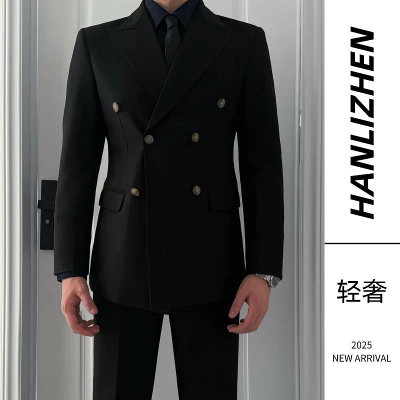 英伦风双排扣西装男套装商务休闲正装新郎结婚礼服高档西服三件套