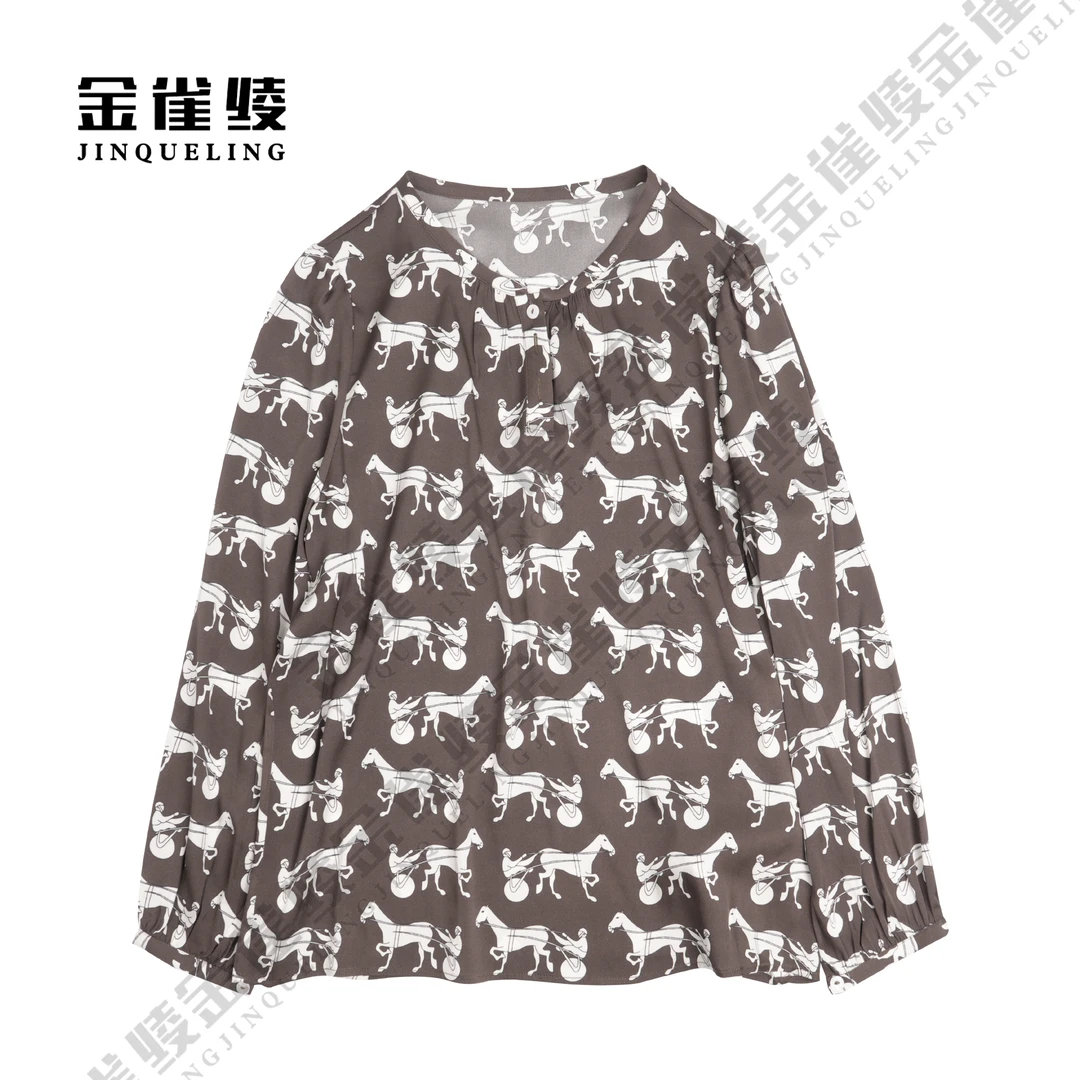 金雀绫【小马车】真丝桑蚕丝春季款潮流休闲时尚衬衫B23135