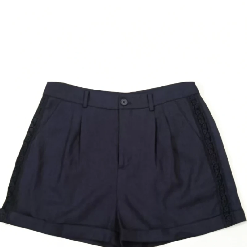 275682 微弹力设计师直筒裤女士中腰高腰短裤经典女装