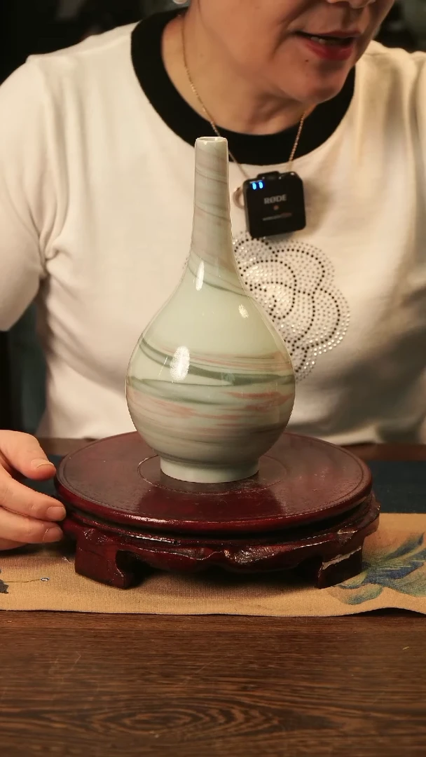 粉青 纯手工 绞胎 收口瓶