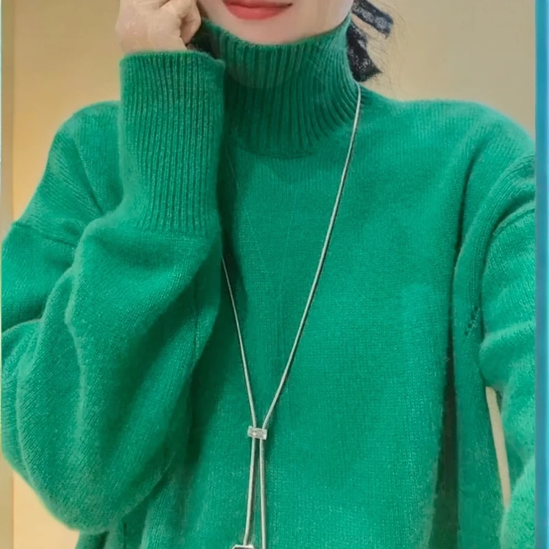 100%纯山羊绒王菲同款时尚宽松百搭长袖慵懒高领女士套头衫！22932