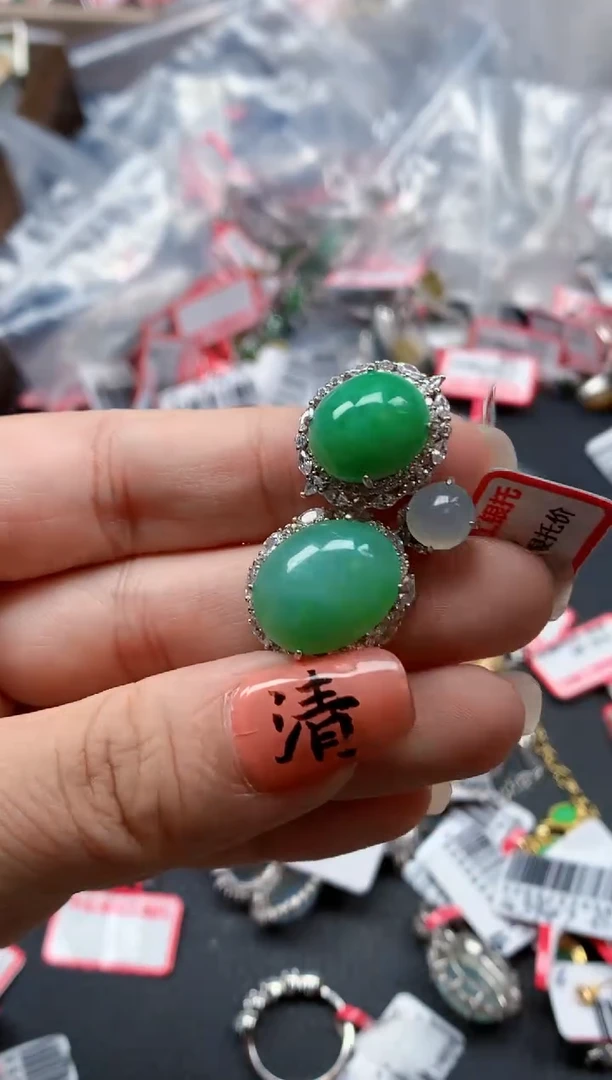 银S925镶嵌戒指翡翠天然A货缅甸翡翠