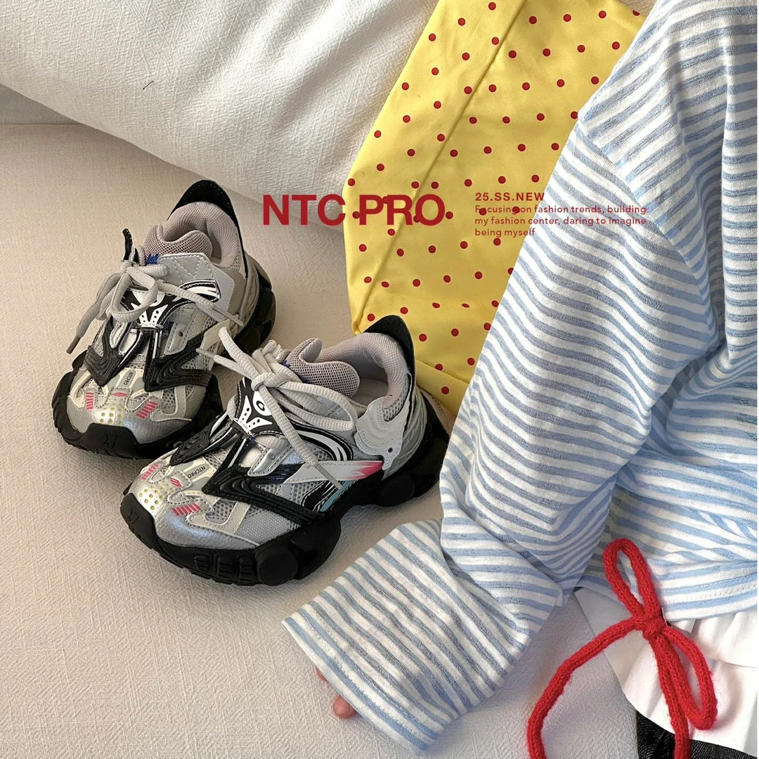 【haobaby童鞋】2025春夏款甜酷撞拼色老爹鞋7273