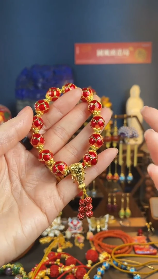 【闪购商品】玫红色莲花珐琅手串