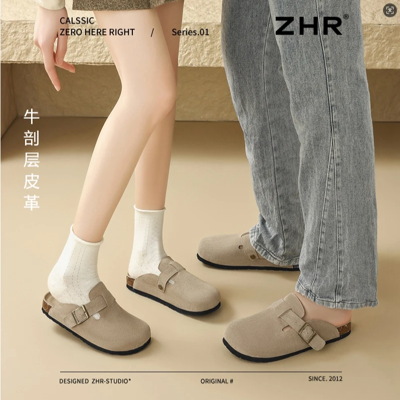 ZHR则则牛剖层绒面革男女同款勃肯鞋2025春夏新款情侣勃肯鞋JQ03