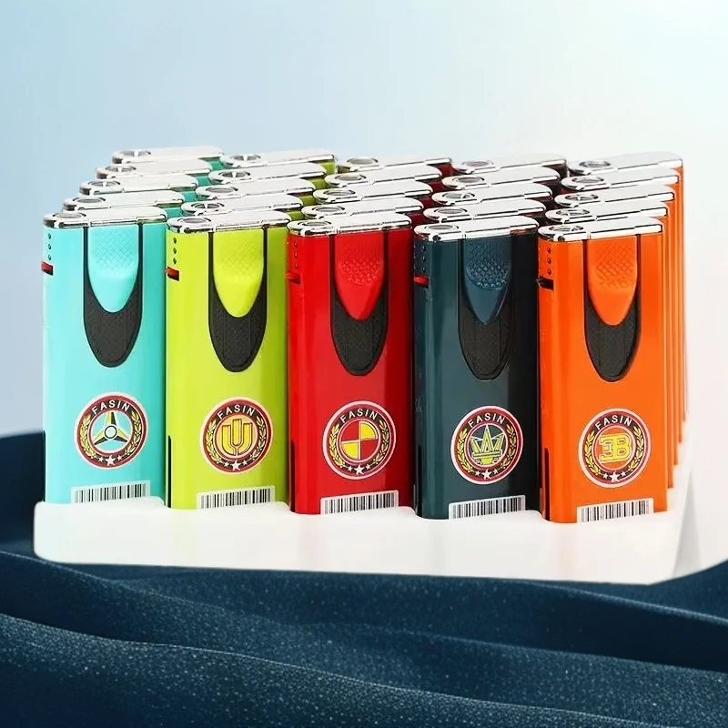 网红爆款创意打火机下拉式金属防风打火机蓝焰直冲循环车标彩印