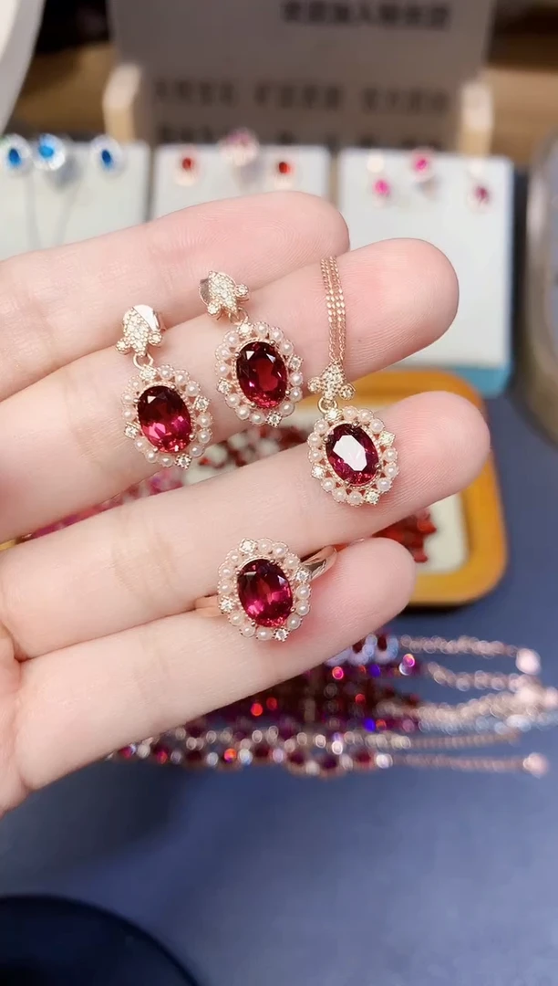 银S925镶嵌套装石榴石天然镁铝