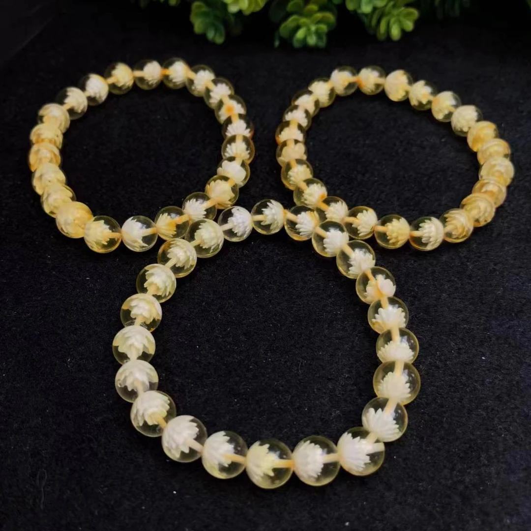 M2486金珀莲花圆珠琥珀手串-多样性发货只发一件