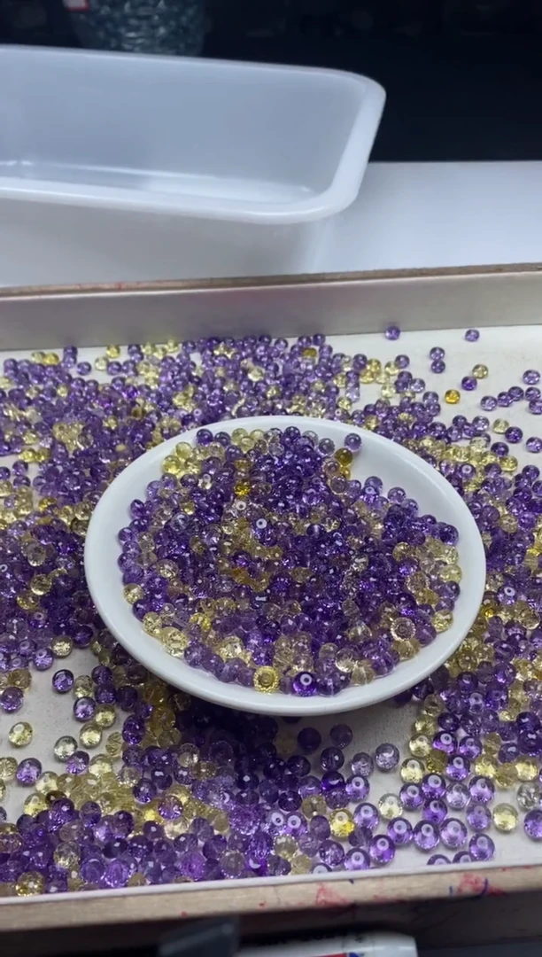 【闪购商品】水晶颈饰未镶嵌w2121紫黄切面算盘6*4mm*10颗