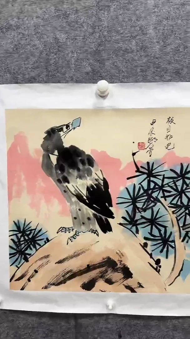 国画湖石  极目如电红  2平尺