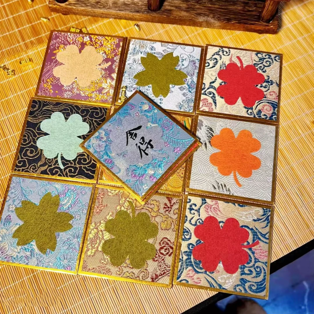 【书心工厂】到手十张8.5*8.5cm宣纸宋锦金边福卡【款式随机发放】