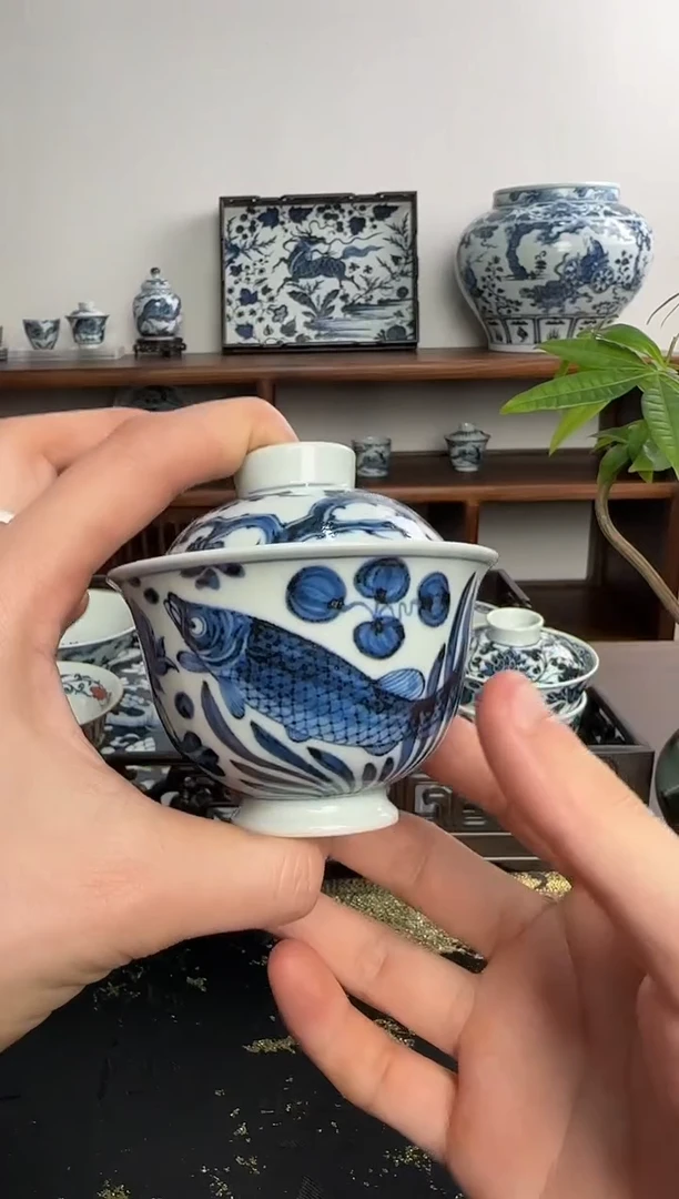【闪购商品】摆件含真藏古鱼藻小盖碗