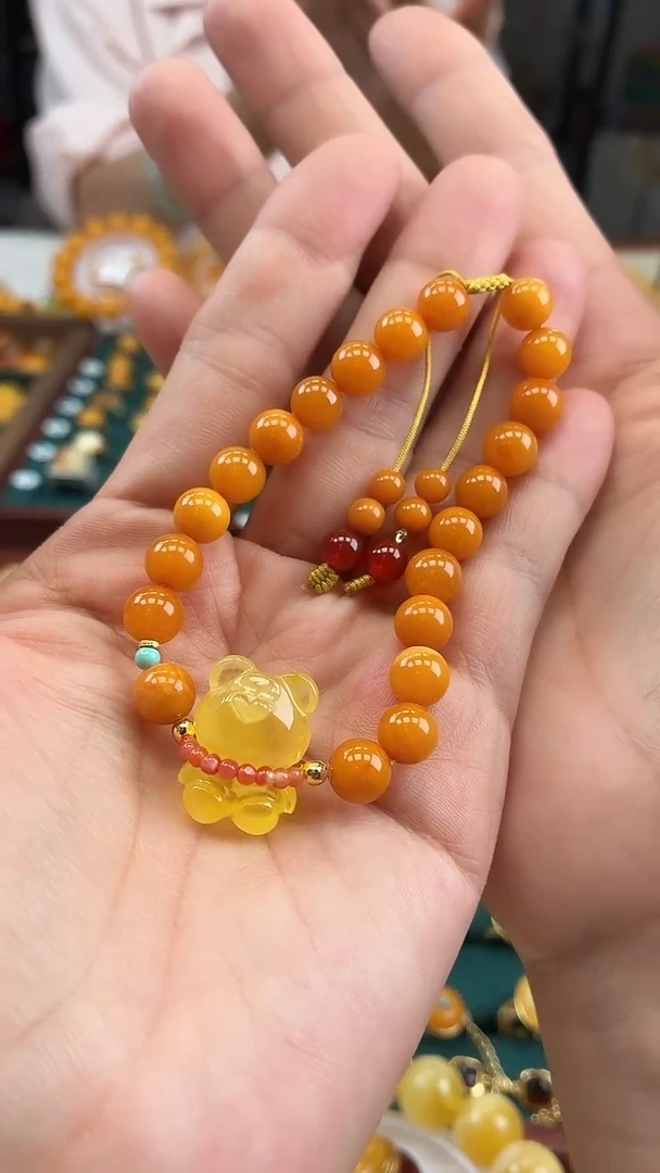 手串琥珀未镶嵌精品蜜蜡小熊diy手串