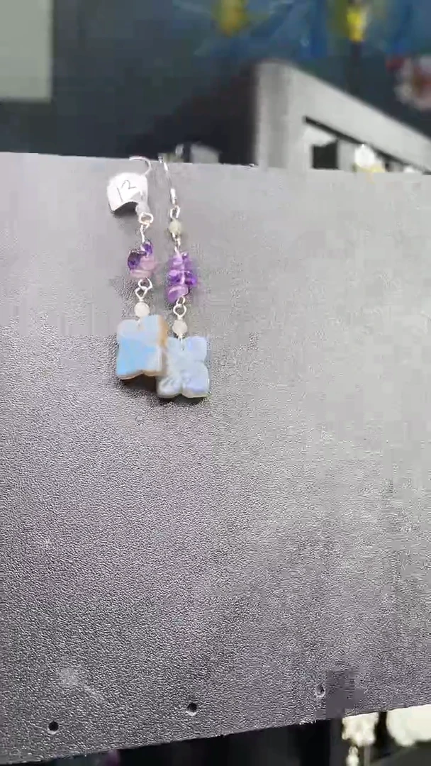 银S925镶嵌耳饰紫晶真珠