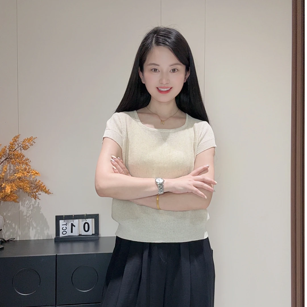 【程程家】00878方领针织短袖T恤