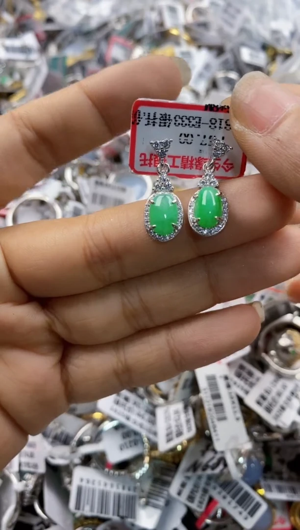 银S925镶嵌戒指翡翠6666----7