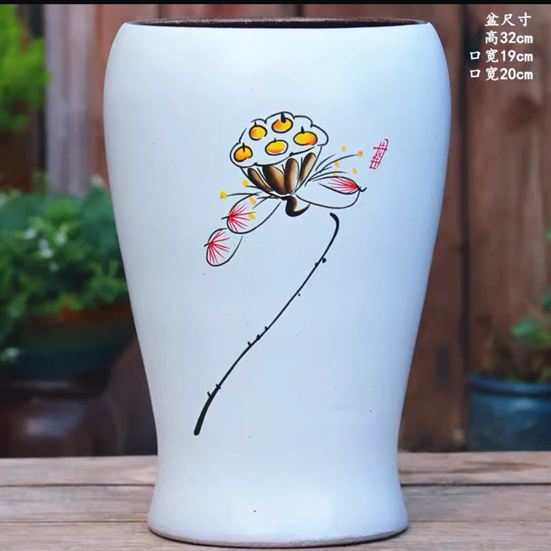 手工粗陶花盆多肉透气大号高紫砂三角梅客厅大白盆53