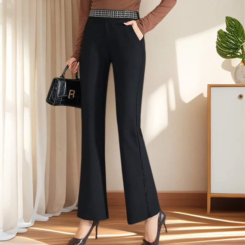 T3355春季新款高腰显瘦拉长腿微喇弹力裤子