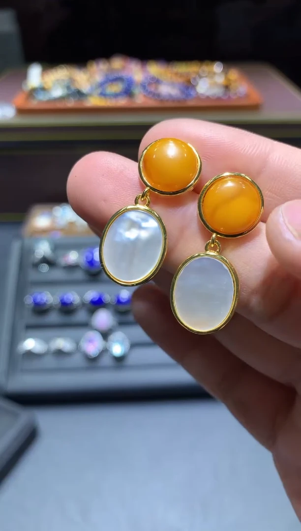 【闪购商品】琥珀耳饰未镶嵌T93【多样性发其一】