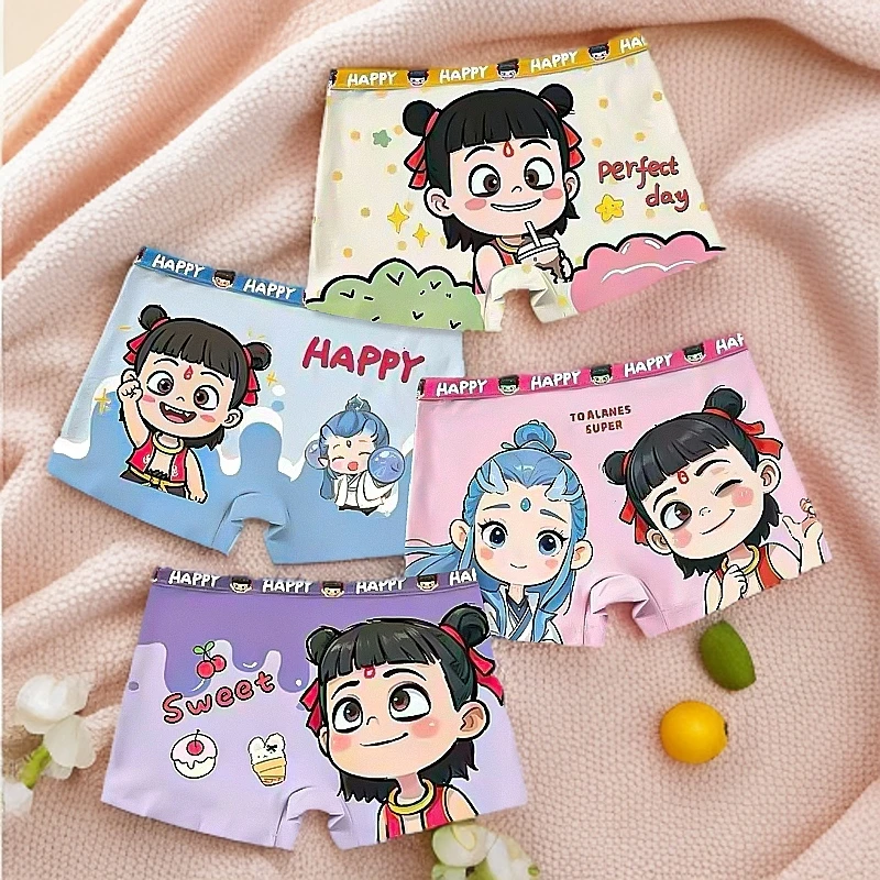 哪吒儿童内裤女童纯棉短裤2025新款夏季薄款卡通女孩中大童平角裤