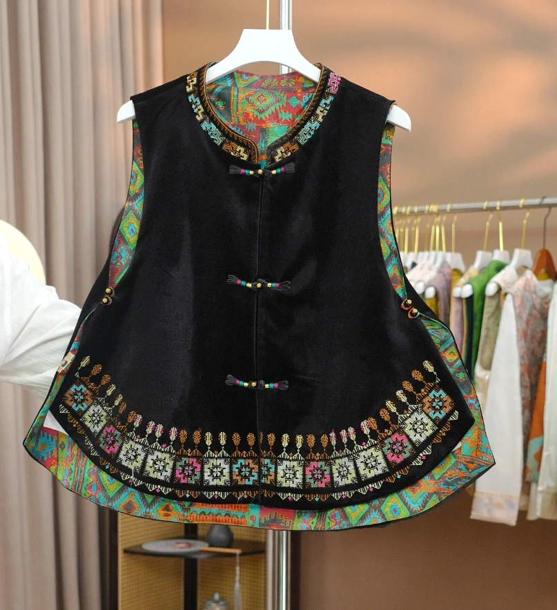 【娇颜-双面穿】丝绒马甲设计新中式重工刺绣坎肩上衣外套