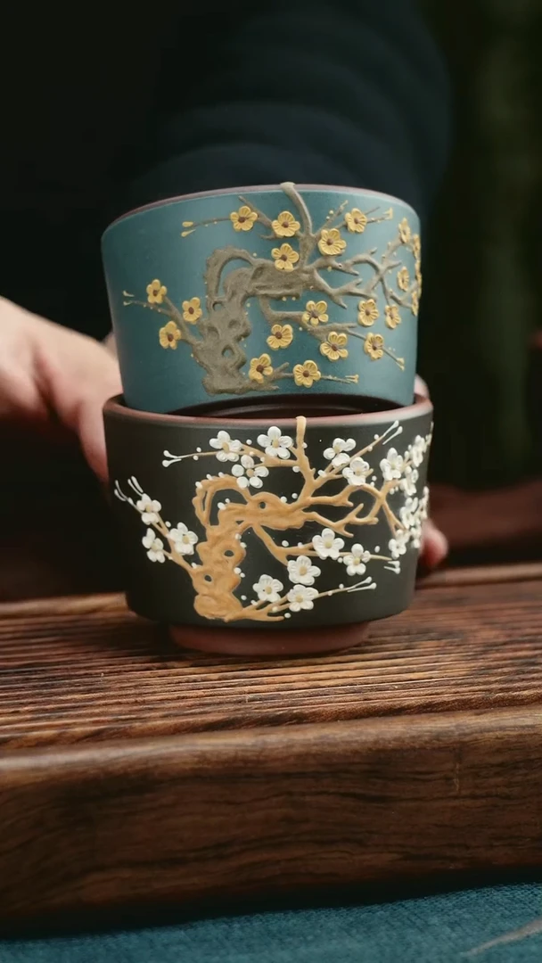 【闪购商品】紫砂茶杯紫砂主人杯堆绘梅花