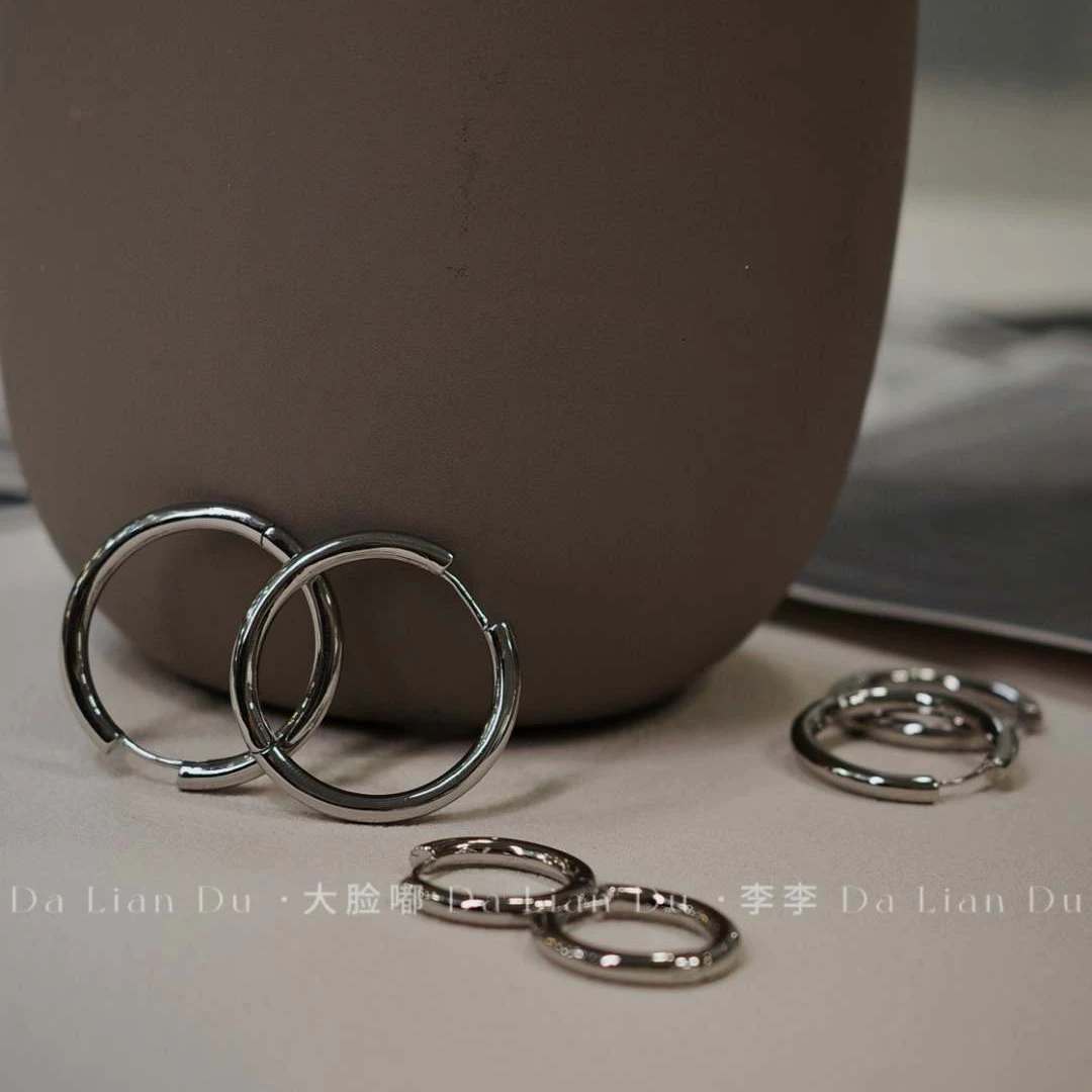 钛钢耳饰 大脸嘟耳饰 s925纯银针经典百搭素圈耳环方圆脸天菜耳圈