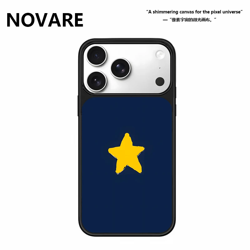 深蓝五角星磨砂磁吸黑边适用于苹果17promax防摔16手机壳
