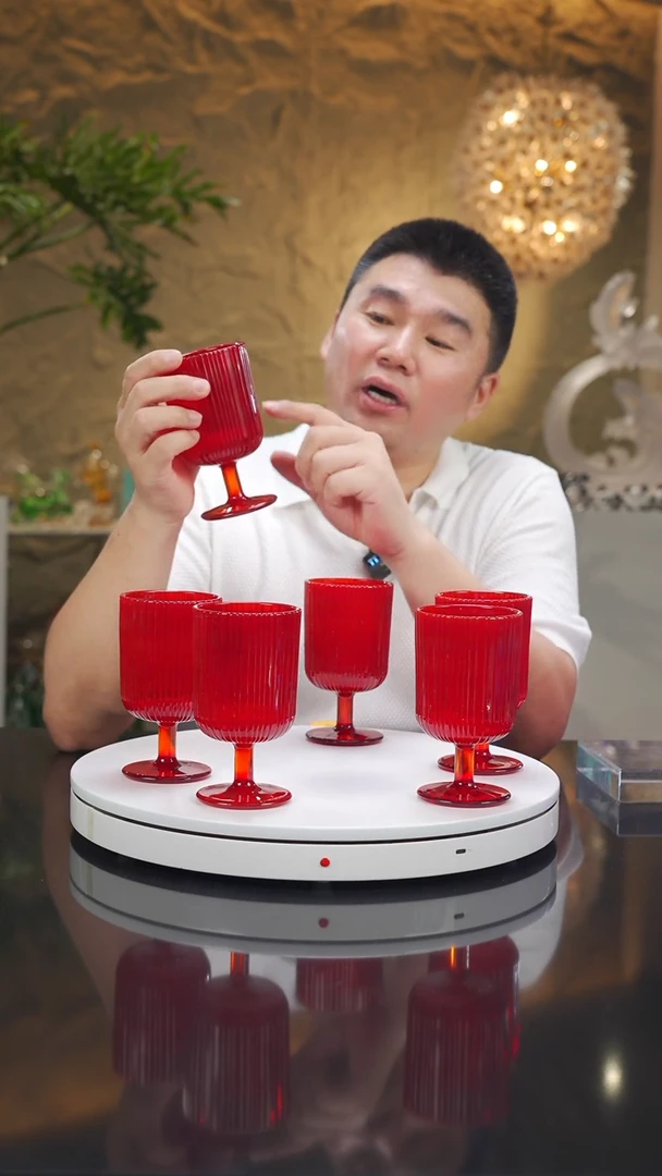 琉璃手工艺品福利红色高脚杯一套六只