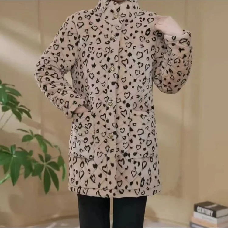 妈妈冬装时髦豹纹加绒加厚棉衣棉袄潮流爆款洋气时尚休闲棉服外套