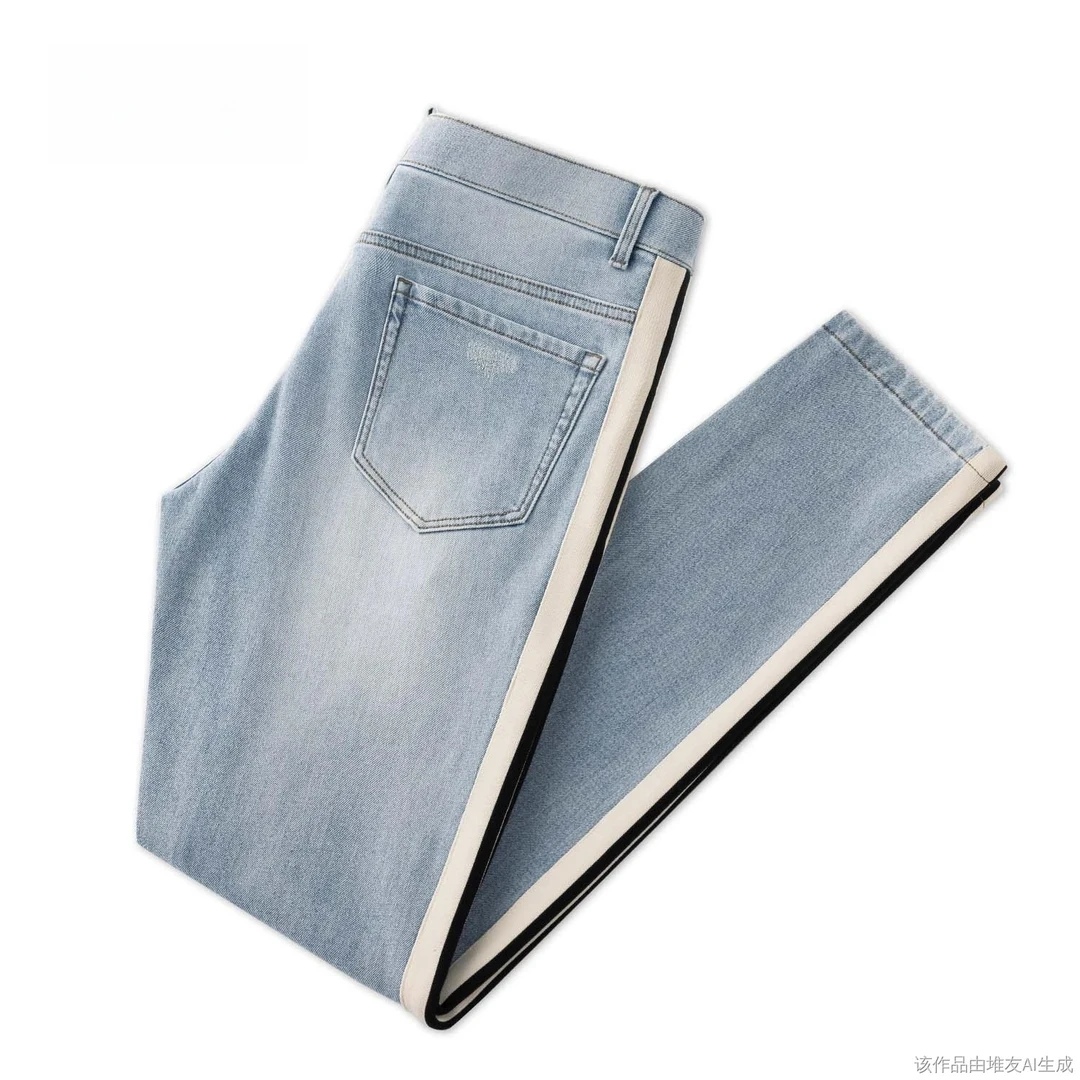 GEEKBK新款秋冬潮流牛仔裤高级时尚潮流百搭直筒浅蓝水洗休闲裤