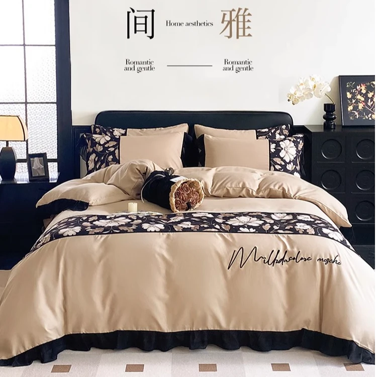 2025新款法式高端纯棉四件套刺绣印花被套轻奢高级感全棉床单床品