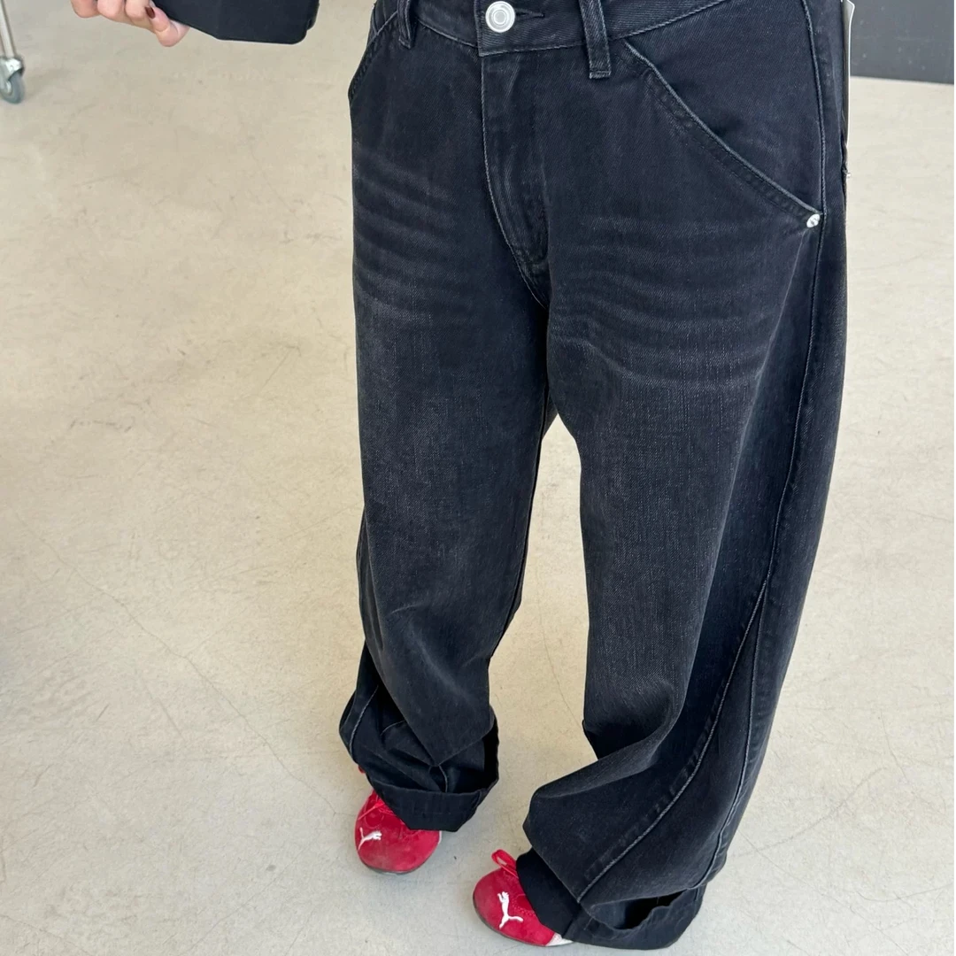 【VIINS】SOI25春季新品百搭宽松分割设计香蕉牛仔裤3107